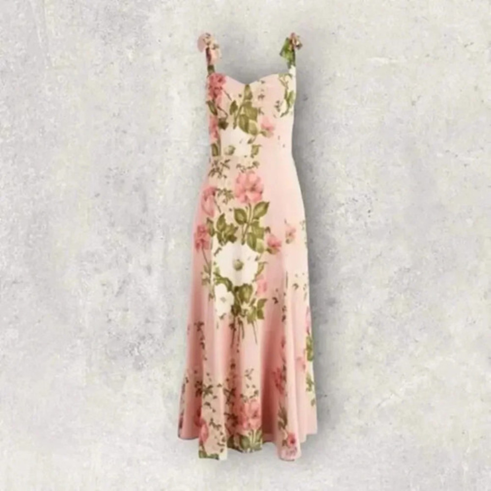 Reformation Nadira Tie Strap Sweetheart Floral Midi ROSE GARDEN B290